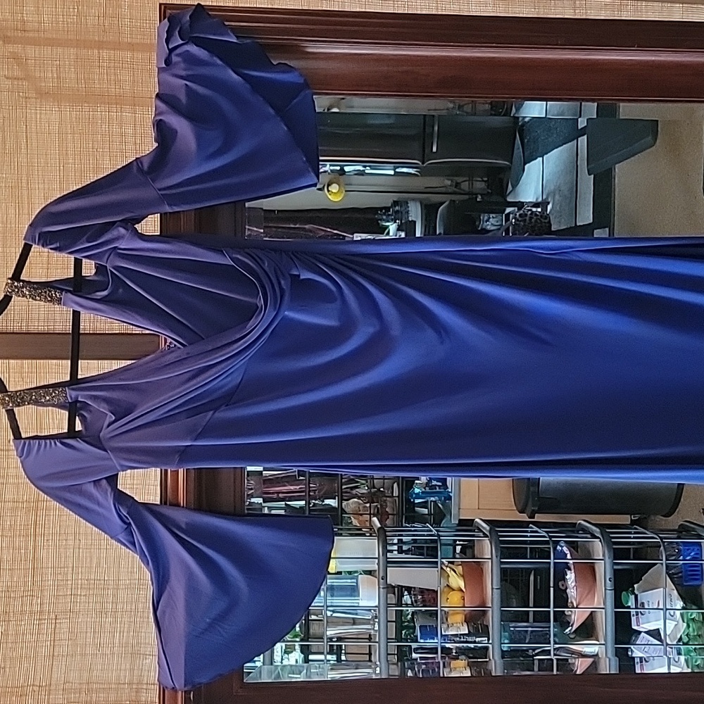 New Venus Blue Long Cold Shoulder Dress, size Medium